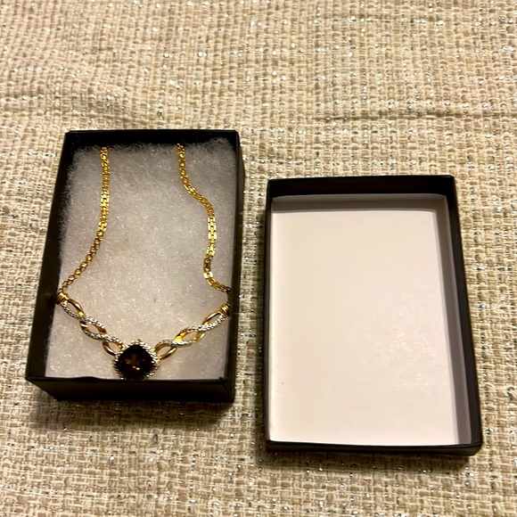 Jewelry - Natural Smoky Quartz & Diamond Accent Necklace Sterling Silver w/14kt Gold